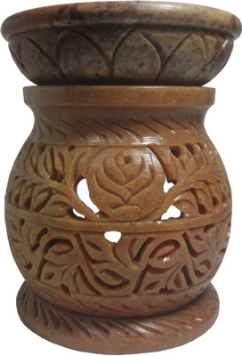Avinash Handicrafts Stone Matki Shape Aroma Diffuser 11.5 cm Stoneware 1 - Cup Tealight Holder(Multicolor, Pack of 1)