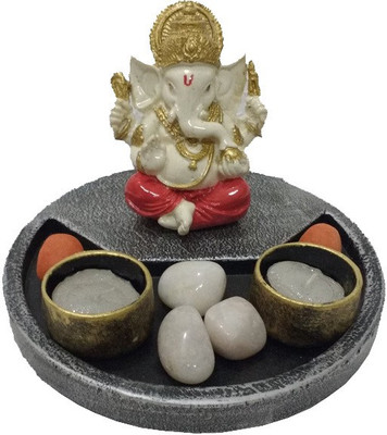 

Fabionic Ganesha Round T-Light Wooden 2 - Cup Tealight Holder(Black, Pack of 1)
