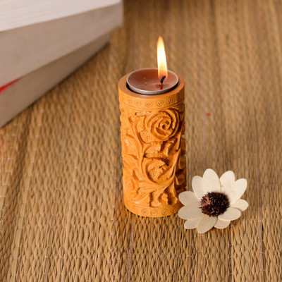 

JaipurCrafts Flower Carved Wooden 1 - Cup Candle Holder(Brown, Pack of 2)