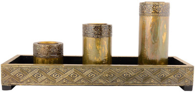 

The Ethnic Story Wooden 3 - Cup Tealight Holder Set(Brown, Pack of 4)