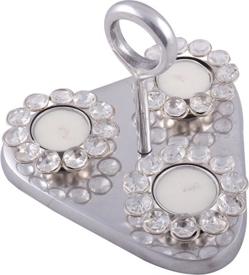 

Ashiana Crystal flower t-light stand with handle Crystal Tealight Holder(Silver, Pack of 1)