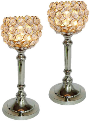 

Being Nawab Stunning Elongated Spheres Crystal, Aluminium 2 - Cup Tealight Holder Set(White, Silver, Pack of 2)