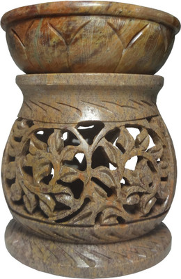 Avinash Handicrafts Stone Matki Shape Aroma Diffuser 10 cm Stoneware 1 - Cup Tealight Holder(Multicolor, Pack of 1)