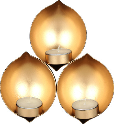 

Aesthetic Decors Iron 3- Cup Wall Hanging Iron 3 - Cup Tealight Holder(Gold, Pack of 1)