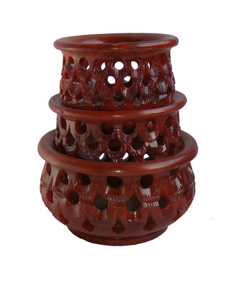 

MNE Marble 3 - Cup Tealight Holder Set(Brown, Pack of 3)