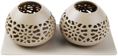 

Foyer Ceramic Tealight Holder(Beige, Pack of 2)