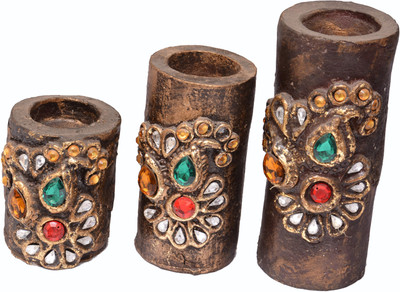 

Loops n knots Pottery 3 - Cup Tealight Holder Set(Brown, Pack of 3)