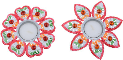 

JaipurCrafts Beautiful Flowers Aluminium 2 - Cup Tealight Holder Set(Multicolor, Pack of 4)