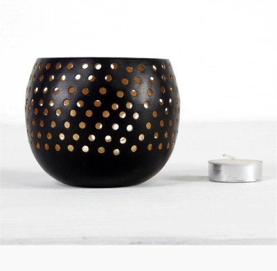 

Home and Bazaar Traditional Metal Tea Light candle stand 4x4x3.5 Inch Iron 1 - Cup Tealight Holder(Black, Pack of 1)
