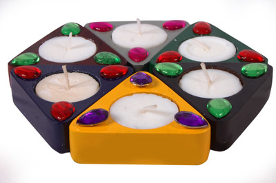 

Ganeshaas Eco friendly Super set of 6 Wooden 6 - Cup Tealight Holder Set(Multicolor, Pack of 6)