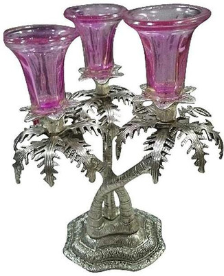 

Rci Handicrafts Palm Tree Candle stand Triple Aluminium Candle Holder(Silver, Pack of 1)