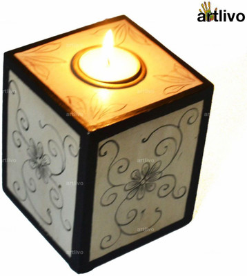 

Artlivo Ivory Vine Cube Candle Wooden 1 - Cup Tealight Holder(White, Pack of 1)