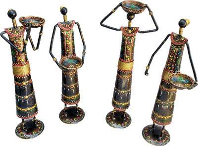 

Sancheti Art Pair Of 12 Inches Tall Masai Figurines Cast Iron 4 - Cup Tealight Holder Set(Black, Gold, Multicolor, Pack of 4)