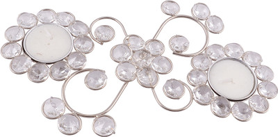 

Ashiana Crystal flower t-light holder Crystal Tealight Holder(Silver, Pack of 1)