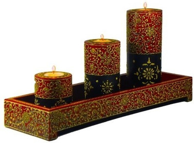 

Artlivo Wooden 3 - Cup Candle Holder Set(Multicolor, Pack of 3)