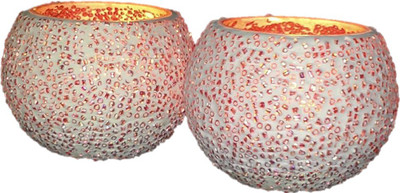 40% OFF on Inspiration World Silver Bead Mosaic Earthenware, Glass 2 - Cup Tealight Holder Set(Multicolor, Pack of 1)