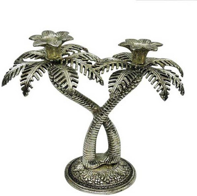 

Rci Handicrafts Palm Tree Candle Stand Double Aluminium Candle Holder(Silver, Pack of 2)