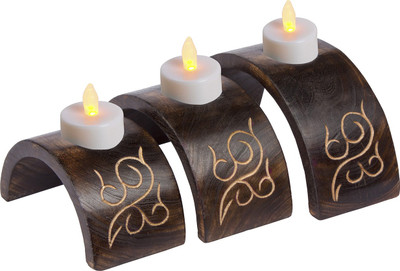 

Zuniq Wooden 3 - Cup Tealight Holder Set(Brown, Pack of 3)