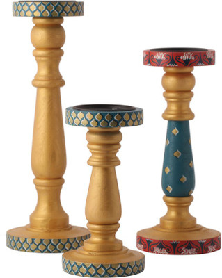

Rang Rage Wooden Candle Holder Set(Multicolor, Pack of 3)