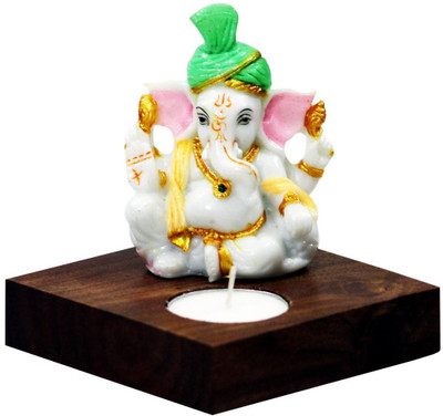 

Craft Junction Handmade Candle Tealight with Green Turban Ganesha Wooden 1 - Cup Tealight Holder(Multicolor, Pack of 1)