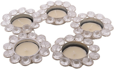 

eCraftIndia Set of 5 Crystal 5 - Cup Tealight Holder Set(White, Silver, Pack of 1)