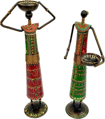 

Sancheti Art 13 Inches Tall Masai Figurine Cast Iron 2 - Cup Tealight Holder Set(Green, Red, Multicolor, Pack of 2)