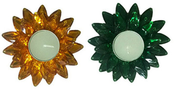 

Toygully Crystal Tealight Holder Set(Green, Yellow, Pack of 2)