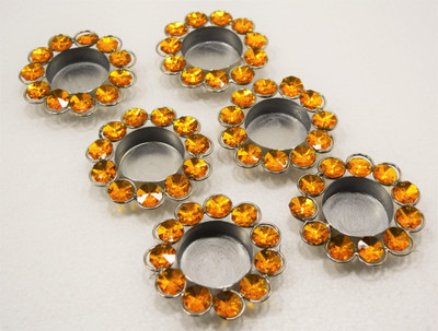 

Reverence Crystal Tealight Holder Set(Yellow, Pack of 6)