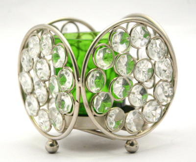 

Being Nawab Greenish Super Diamond Cut Crystal Tealight Holder(Silver, Pack of 1)