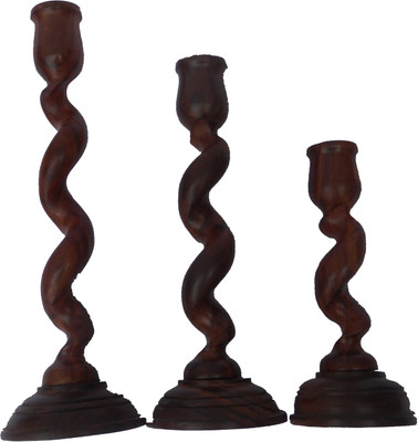 

Handicraft SHEESHAM WOOD STAND Wooden Candle Holder Set(Brown, Pack of 3)