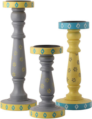 

Rang Rage Wooden Candle Holder Set(Multicolor, Pack of 3)
