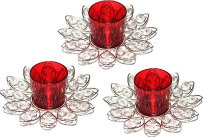 

Being Nawab Cupid Set of Flower Petals Crystal Tealight Holder(Silver, Pack of 3)