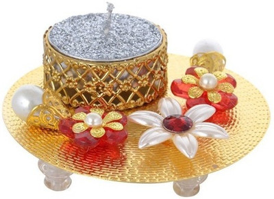

Twisha Round Candle Aluminium 1 - Cup Tealight Holder(Gold, Pack of 1)