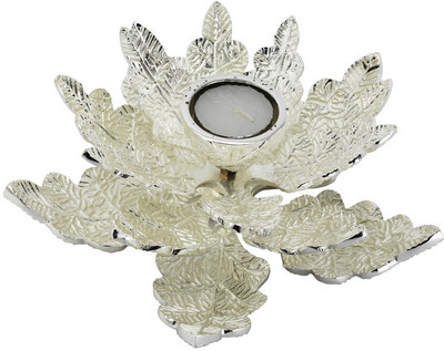 Sage Koncpt New Leaf Aluminium 1 - Cup Candle Holder(Silver, Pack of 1) Sage Koncpt New Leaf Aluminium 1 - Cup Candle Holder(Silver, Pack of 1)