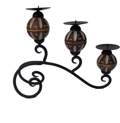 

Handicraft ATTRACTIVE DESIGN BALL SHAPE Wooden, Iron Candle Holder(Brown, Black, Pack of 1)