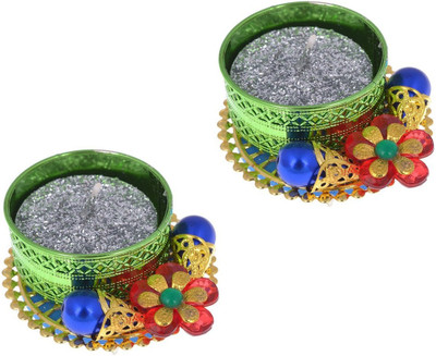

Twisha Round Candle Tealite Holder Aluminium 2 - Cup Tealight Holder(Green, Pack of 2)
