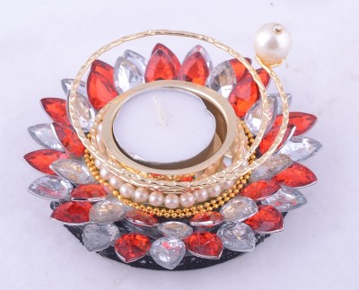 

Ashiana Diwali Special! Gold Spiral Flower floating rangoli - Red Crystal Tealight Holder(Red, Pack of 1)