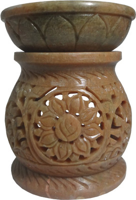 Avinash Handicrafts Stone Matki Shape Aroma Diffuser 11.5 cm Stoneware 1 - Cup Tealight Holder(Multicolor, Pack of 1)