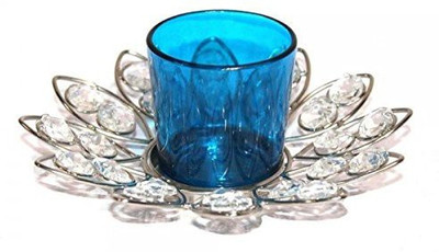 

Being Nawab Bluish Flower Petals Crystal Tealight Holder(Silver, Pack of 1)