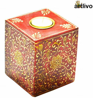 

Artlivo BOLD RED Cube Candle Wooden 1 - Cup Tealight Holder(Red, Pack of 1)