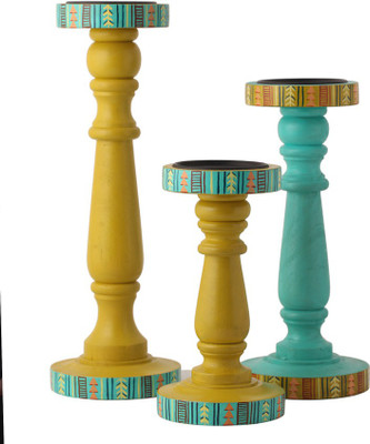 

Rang Rage Wooden Candle Holder Set(Multicolor, Pack of 3)