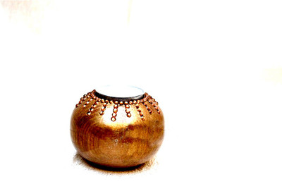 

Kreatish MatkiCandleStand Wooden 1 - Cup Tealight Holder(Gold, Pack of 2)
