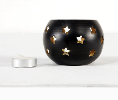

Home and Bazaar Traditional Metal Tea Light candle stand 4x4x3 Inch Iron 1 - Cup Tealight Holder(Black, Pack of 1)