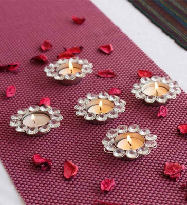 

Being Nawab Set Of Floral Crystal Iron 5, 5 - Cup Tealight Holder Set(White, Silver, Pack of 10)
