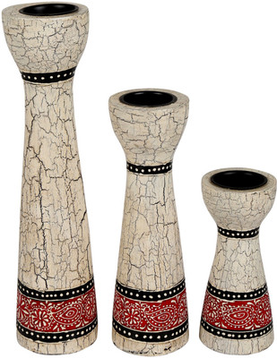 

Rajrang Wooden 3 - Cup Candle Holder Set(White, Pack of 3)