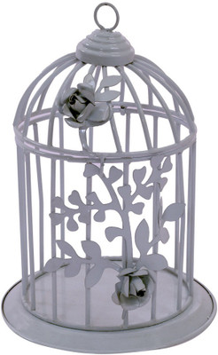 

Brown Village Bird cage Steel 1 - Cup Tealight Holder(Silver, Pack of 1)