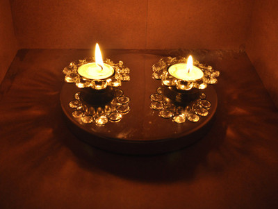 Lal Haveli Decorative Tealight Crystal Candle Holder(Silver, Pack of 1)
