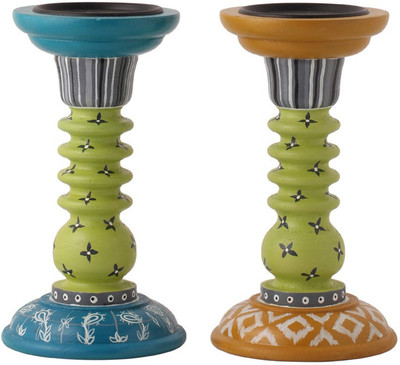 

Rang Rage Wooden Candle Holder Set(Multicolor, Pack of 2)