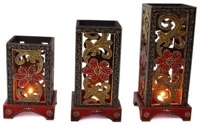 

Artlivo Bold Carved Lamps Wooden 3 - Cup Candle Holder Set(Red, Black, Pack of 3)