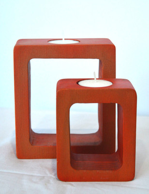 

Kreatish TwinCandleStand Wooden 2 - Cup Tealight Holder(Orange, Pack of 4)
